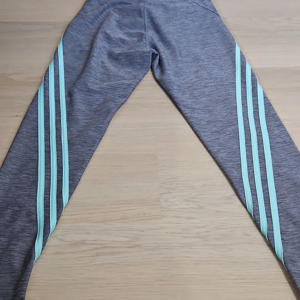 Adidas Gray Kids Leggings with Blue Stripes - Picture 3 of 4